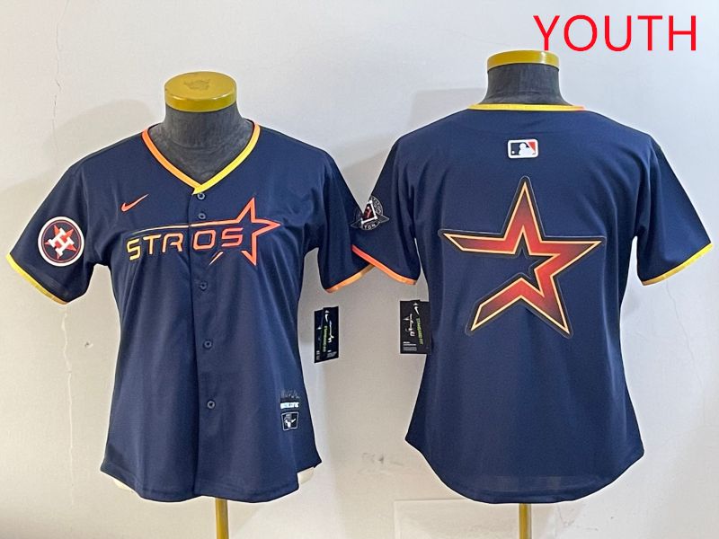 Youth Houston Astros Blank Drak Blue Three generations Joint Name 2025 Nike MLB Jersey style 13